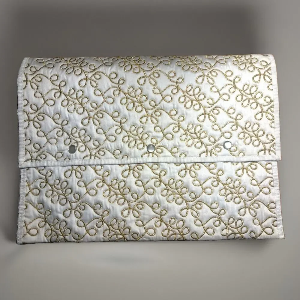 Vintage Silk Maison Noël Paris Quilted Gold Embroidered Cosmetic Travel Case